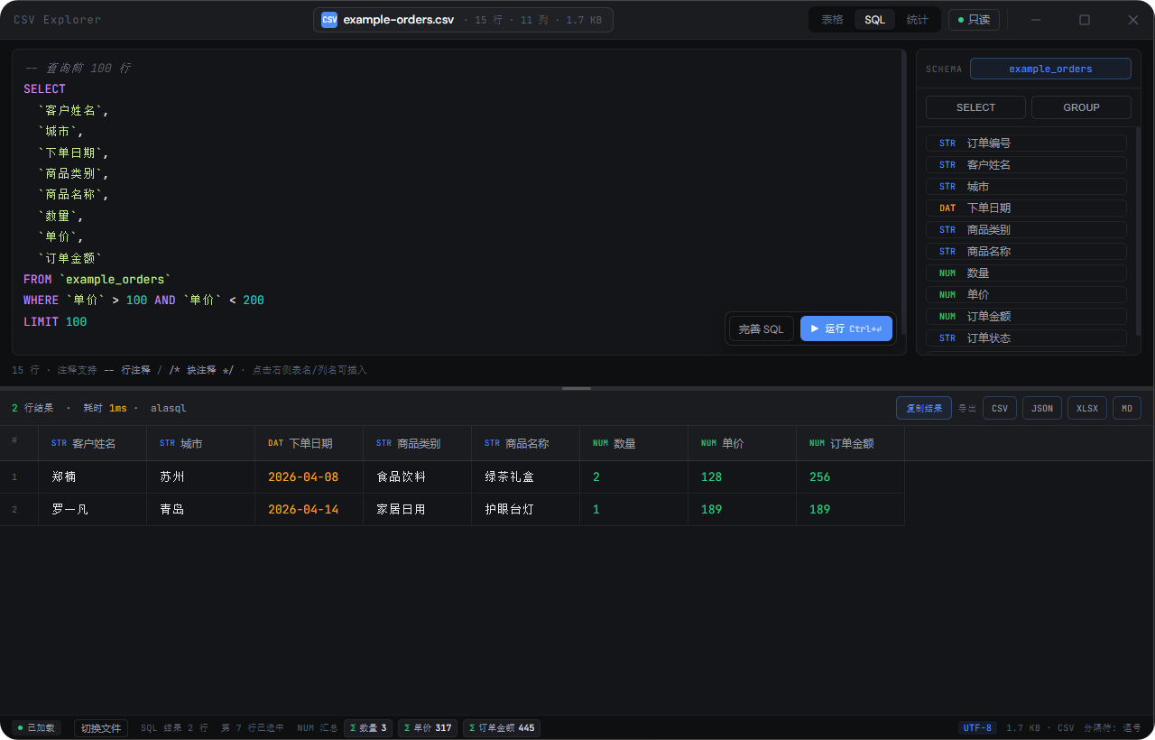 SQL 视图:智能补全 + 助手面板 + GROUP BY 子查询照跑